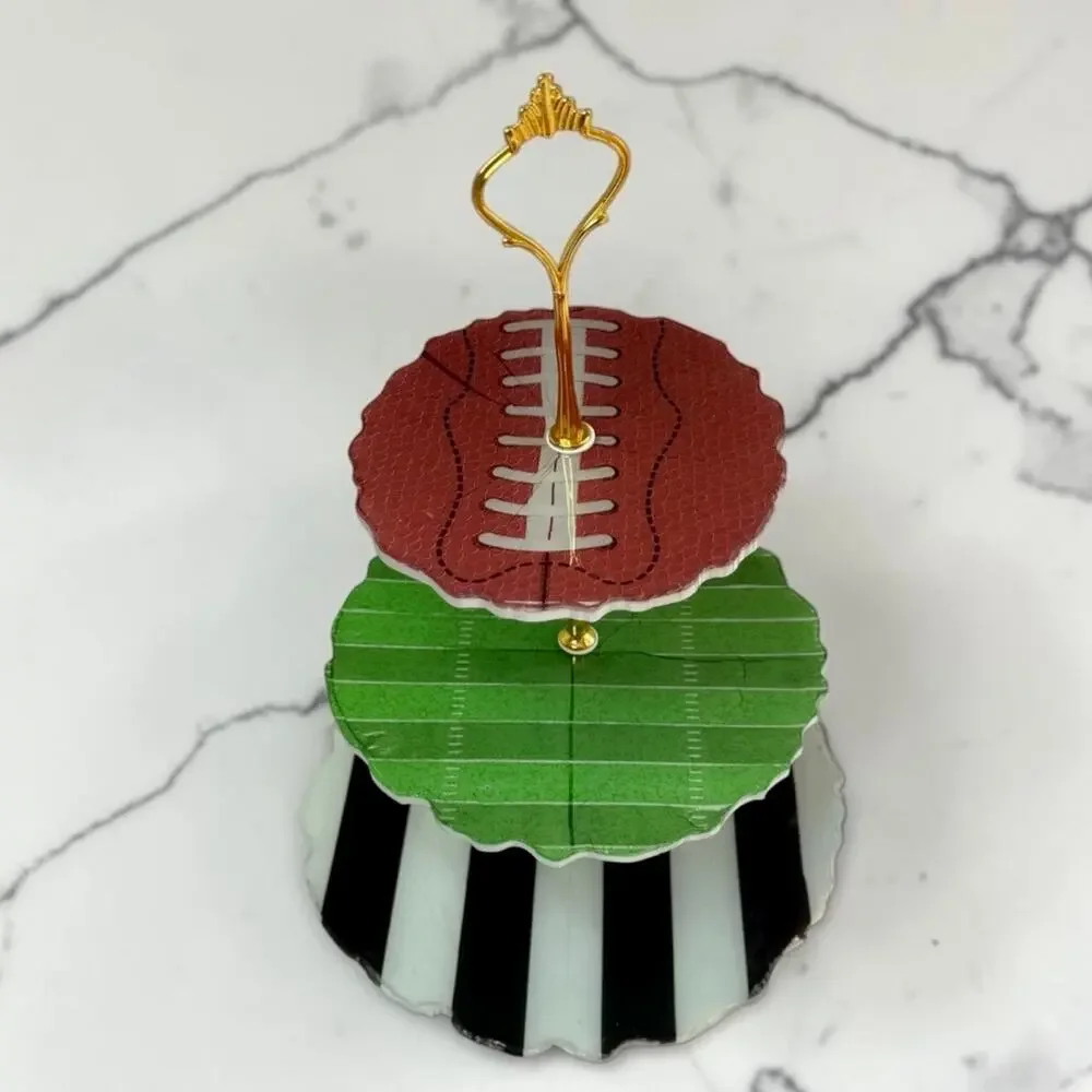 Football 3-Tier Serving Stand | Game Day Snack Tray | Tailgate Party Decor